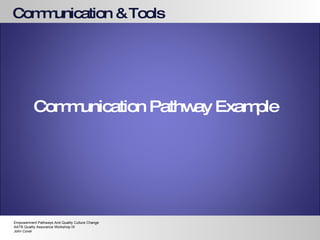 Communication & Tools Communication Pathway Example Empowerment Pathways And Quality Culture Change AATB Quality Assurance Workshop IX John Cover 