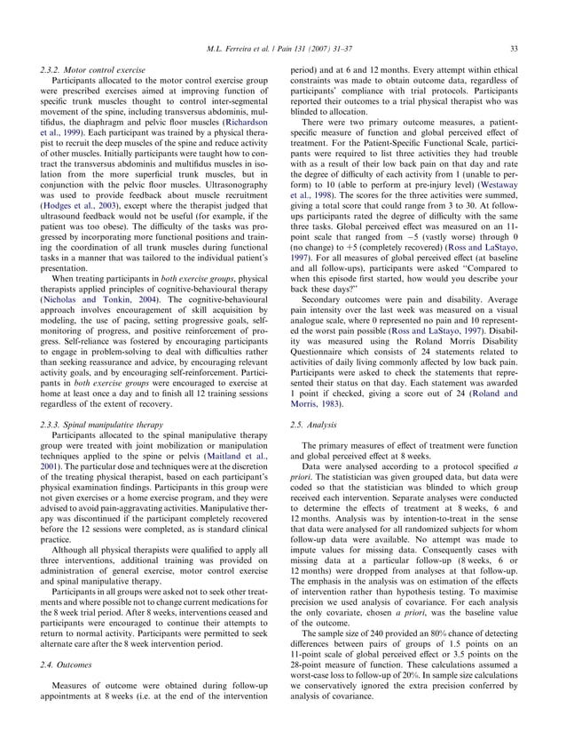 2007 comparison of general exercise, motor control exercise and spinal