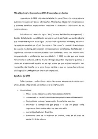 CRM: Gestión de la Relación con el Cliente | PDF