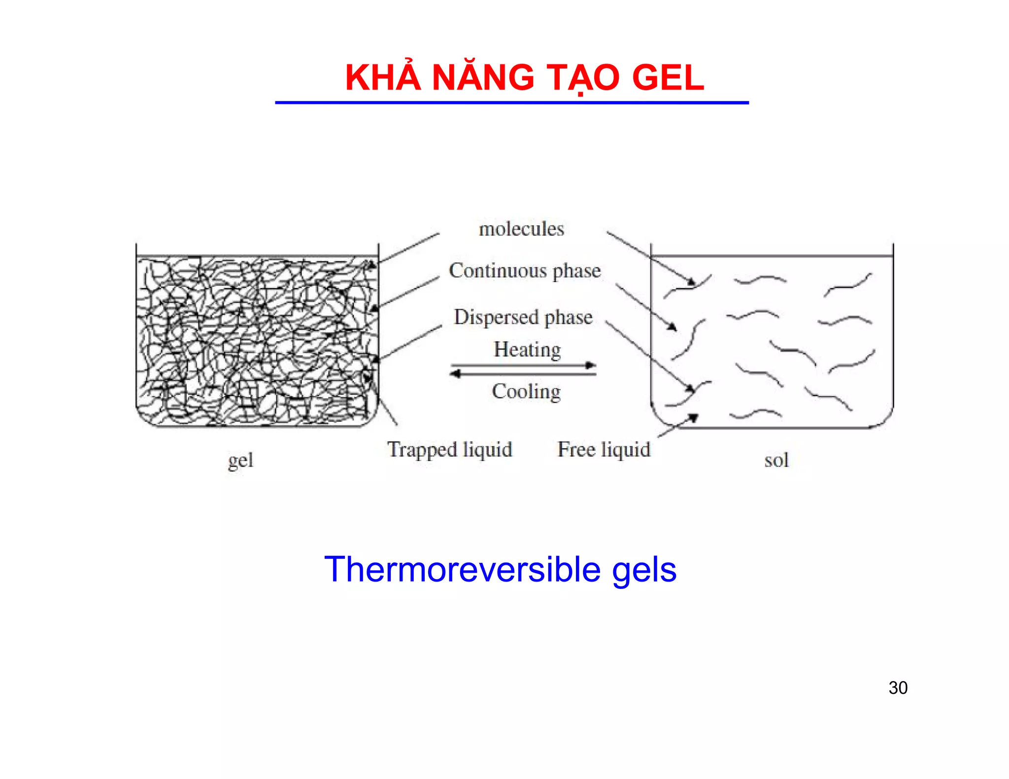 KHẢ NĂNG TẠO GEL 
Thermoreversible gels 
30 
 