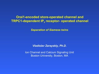 Separation of Siamese twins Orai1-encoded store-operated channel and  TRPC1-dependent IP 3  receptor- operated channel   Vladislav Zarayskiy, Ph.D. Ion Channel and Calcium Signaling Unit Boston University, Boston, MA 