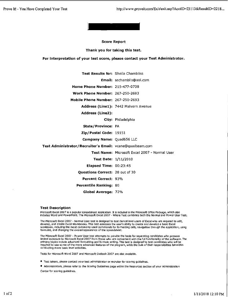 2007 microsoft excel test score word and excel tests