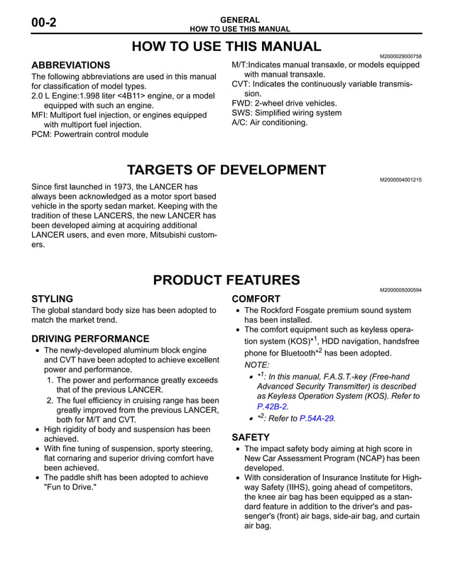 MITSUBISHI LANCER 2007 SERVICE MANUAL PDF visual data 8
