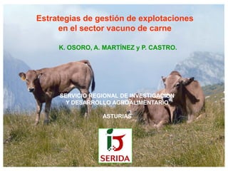 Estrategias de gestión de explotaciones
      en el sector vacuno de carne

     K. OSORO, A. MARTÍNEZ y P. CASTRO.




     SERVICIO REGIONAL DE INVESTIGACION
       Y DESARROLLO AGROALIMENTARIO

                 ASTURIAS
 