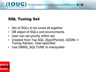 Your tuning arsenal: AWR, ADDM, ASH, Metrics and Advisors | PPT