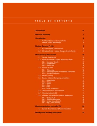 T A B L E           O F        C O N T E N T S




List of Tables                                                iii

Exec...