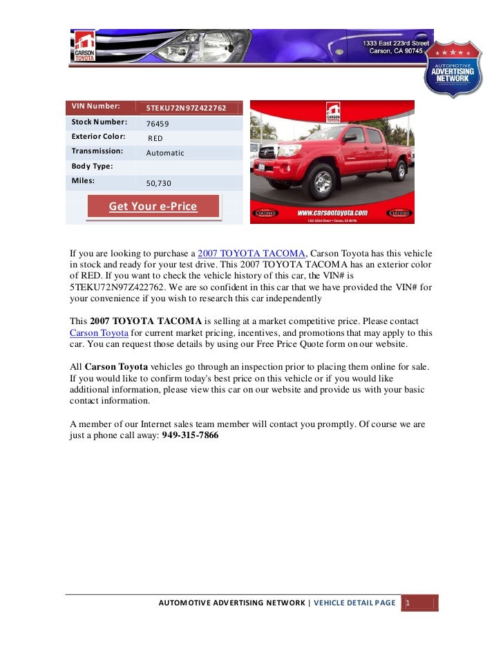 Vin Number On Toyota