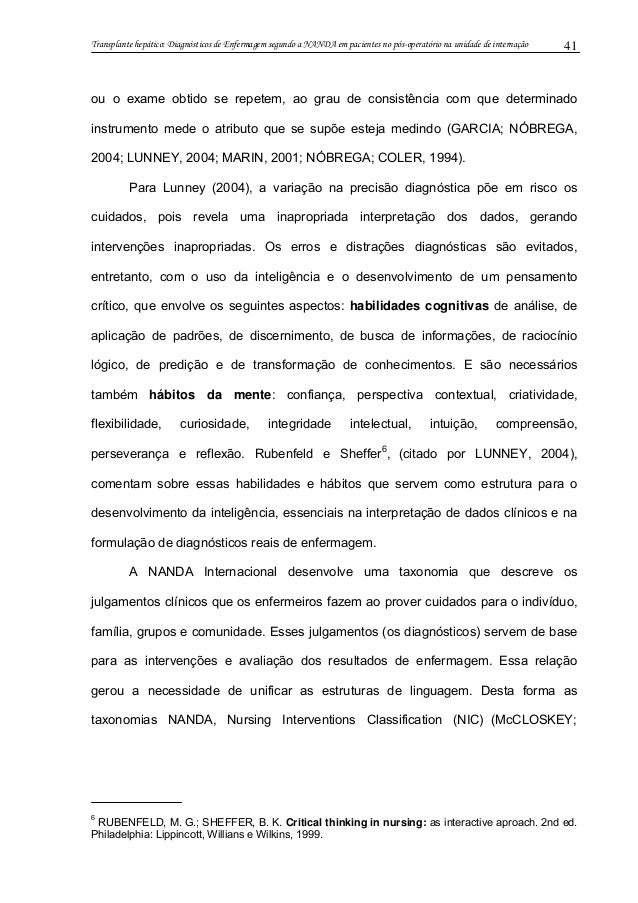 2007 transplante hepático diagnósticos de enfermagem 