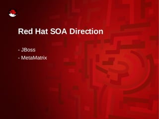 Red Hat SOA Direction
- JBoss
- MetaMatrix
 