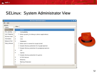 52
SELinux: System Administrator View
 