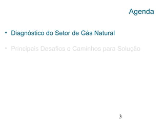3
Agenda
• Diagnóstico do Setor de Gás Natural
• Principais Desafios e Caminhos para Solução
 