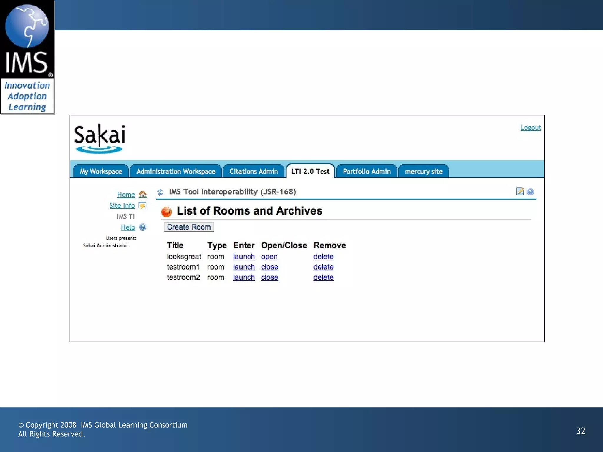 © Copyright 2008 IMS Global Learning Consortium
All Rights Reserved.                              32
 