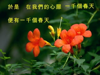一千個春天   於是　在我們的心扉　 便有一千個春天 
