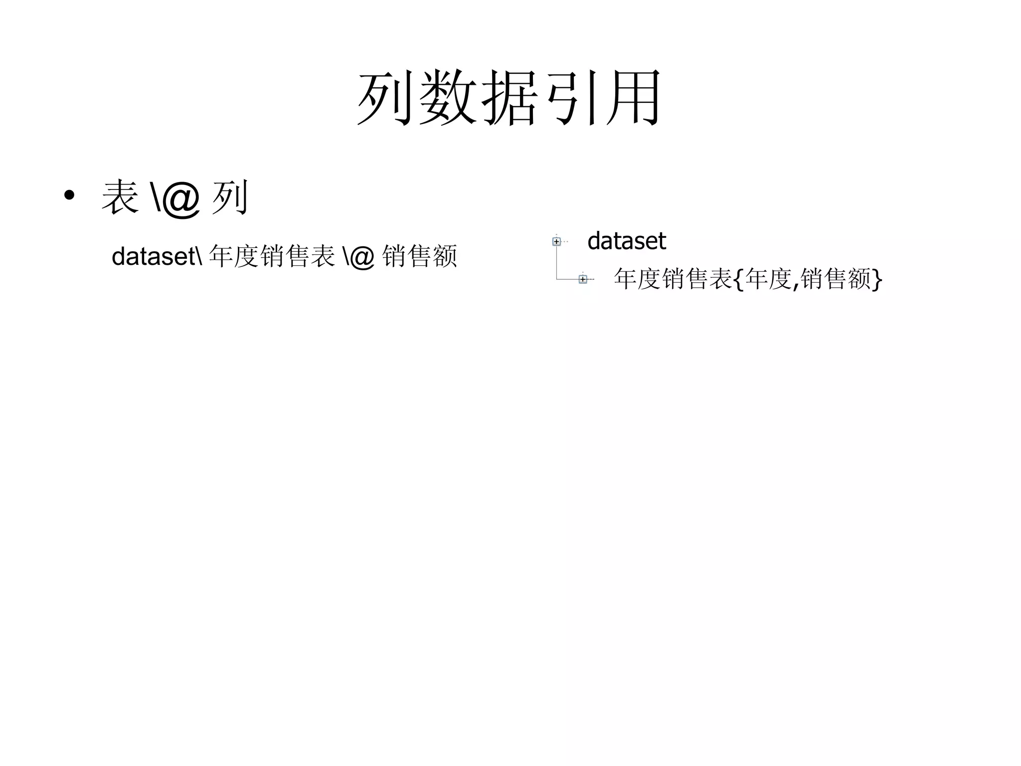 列数据引用 表 \@ 列    dataset\ 年度销售表 \@ 销售额 