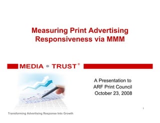 ® ®
Transforming Advertising Response Into Growth
Measuring Print Advertising
Responsiveness via MMM
A Presentation to
ARF Print Council
October 23, 2008
1
 