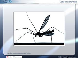 Collateral Damage




http://www.flickr.com/photos/mongol/447087265/


                                                 © 2008 Security-Assessment.com
 