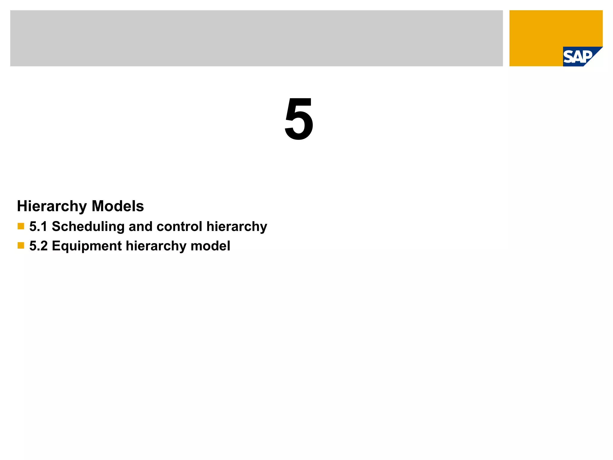 5  Hierarchy Models 5.1 Scheduling and control hierarchy 5.2 Equipment hierarchy model 