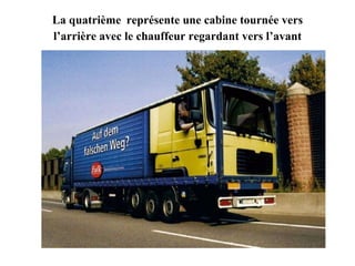 La quatrième représente une cabine tournée vers l’arrière avec le chauffeur regardant vers l’avant