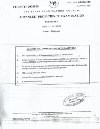 CAPE Chemistry Unit 2 Paper 2 2008