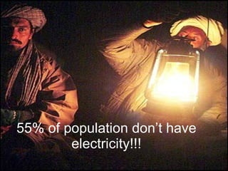 55% of population don’t have electricity!!! 