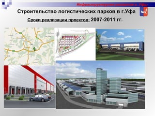 Строительство логистических парков в г.Уфа Инфраструктурное развитие г. Уфы Сроки реализации проектов:   2007-2011 гг. 
