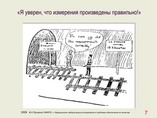 2008 В.Н.Проценко ХМАПО — Медицинские лабораторные исследования и проблемы обеспечения их качества
7
«Я уверен, что измерения произведены правильно!»
 