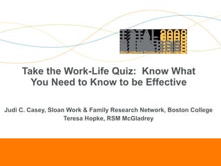 Take the Work-Life Quiz:  Know What You Need to Know to be Effective Judi C. Casey, Sloan Work & Family Research Network, Boston College Teresa Hopke, RSM McGladrey 