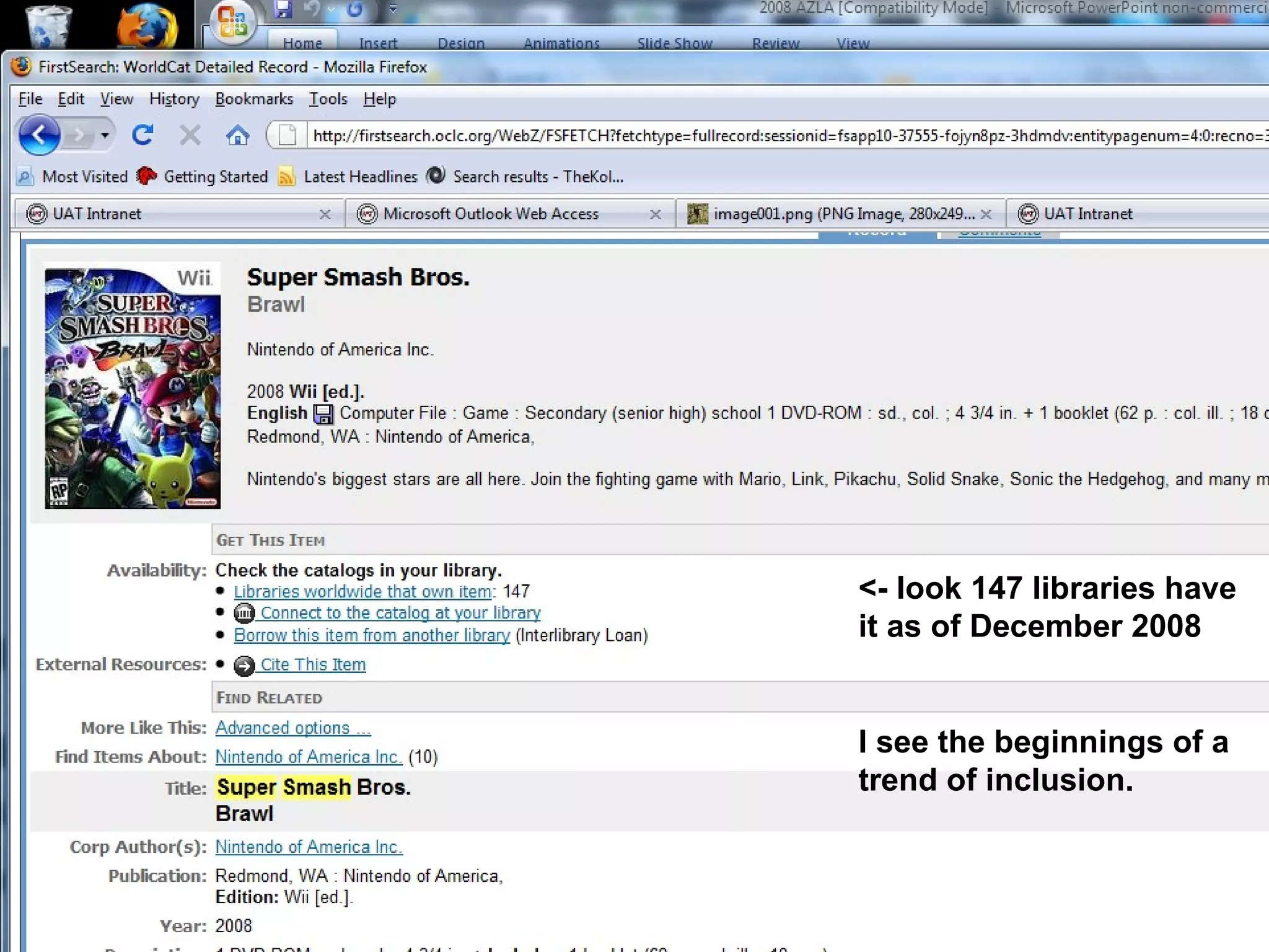 <- look 147 libraries have it as of December 2008 I see the beginnings of a trend of inclusion. 