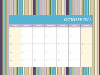 2008 Printable Calendar Template | PPT