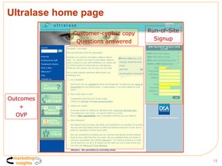 Ultralase home page  Outcomes + OVP Run-of-Site Signup Customer-centric copy Questions answered 