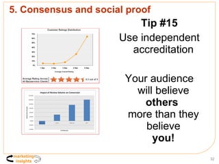 5. Consensus and social proof <ul><li>Tip #15 </li></ul><ul><li>Use independent accreditation </li></ul><ul><li>Your audie...