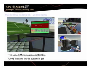 Metaverse examples - Wimbledon




  The same IBM messages as in Real Life
  Giving the same tour as customers get