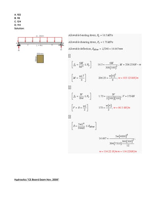 A. 102
B. 98
C. 124
D. 114
Solution:
Hydraulics “CE Board Exam Nov. 2008″
 