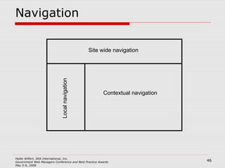 Navigation Contextual navigation Site wide navigation Local navigation 