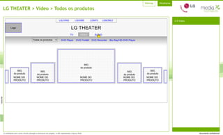 LG THEATER > Vídeo > Todos os produtos LG THEATER 2.0 Vídeo TV VÍDEO ÁUDIO IMG do produto IMG do produto IMG do produto IMG do produto IMG do produto NOME DO  PRODUTO NOME DO  PRODUTO NOME DO  PRODUTO NOME DO  PRODUTO NOME DO  PRODUTO Todos os produtos DVD Player DVD Portátil DVD Recorder Blu-Ray/HD-DVD Player LGHOME LGINFO LGMOBILE LGLIVING 