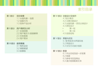 Ŀ¼
 I    Ŀ              IV  Ƽ
         1.1 ͷԷ籩 - ѡ            4.1Ƹ
         1.2 ѡⷽ                 4.2 Ҫ
         1.3                4.3 ͷԷ籩 - Ѷ
                                  4.4 ԭ
 II  ûм                   ?     һ
        2.1 ʵ                  ?     ڶ
        2.2 ûſ & ݽ           4.5 Ϣṹ
        2.3 ϵͼ
        2.4 û           V  뽻
                                 5.1οɫ
 III  ʹ龳                    5.2 
         3.1 ɫ趨                5.3 ʽʾƵ
         3.2 龰չ
         3.3 °           VI  ¼
                                  6.1 ҵܽἰһչ
                                  6.2 л
                                  6.3 οĿվ
                                  6.4 ʾƵı
 
