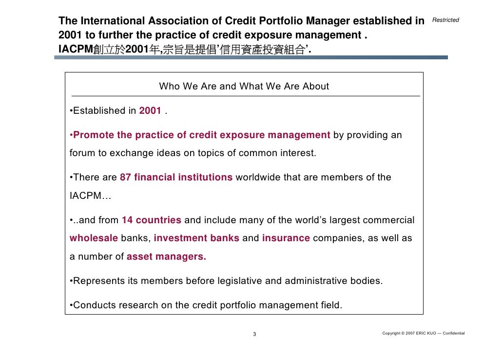 Credit Portfolio Business Model & Iacpm Introduction