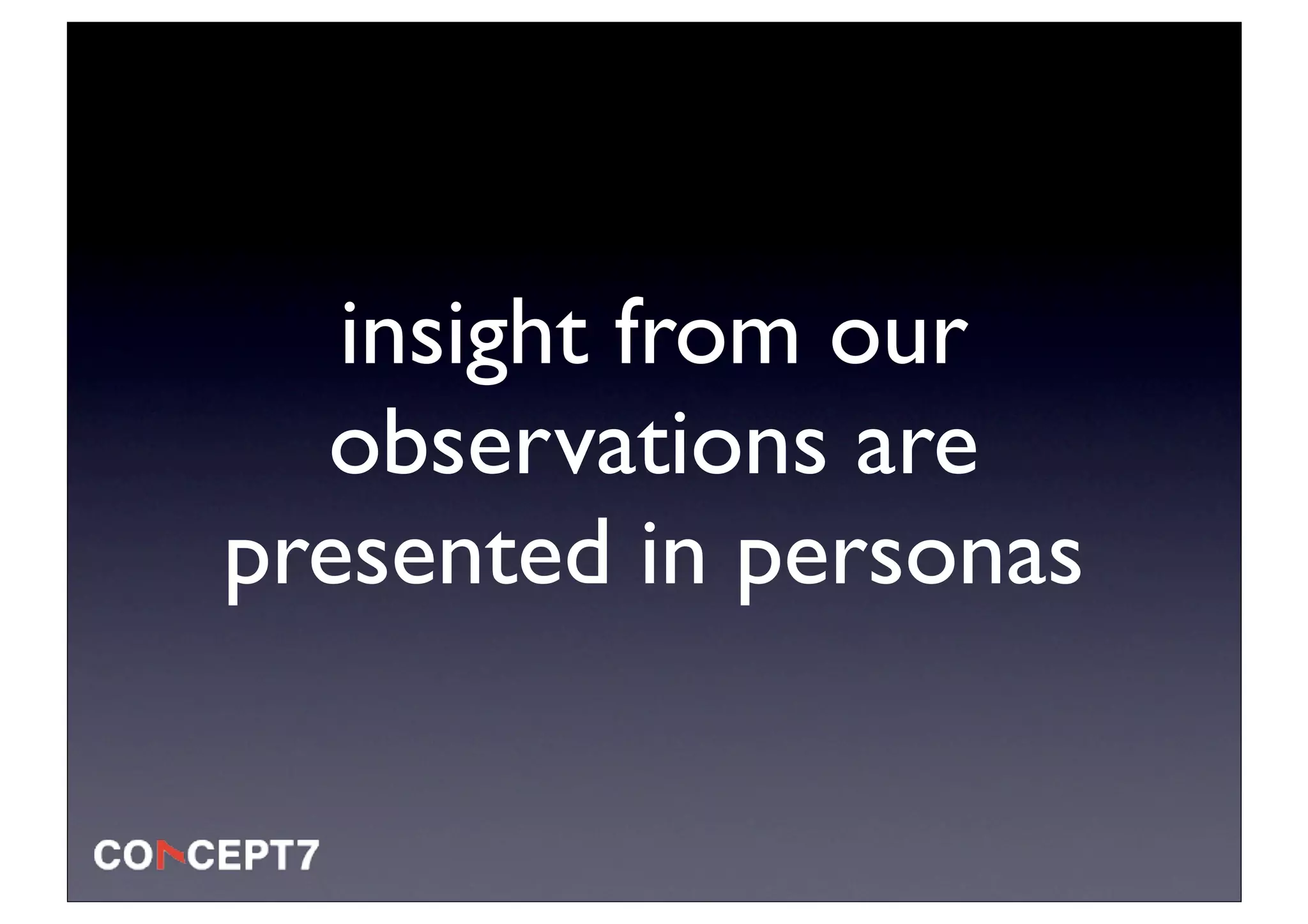 insight from our
  observations are
presented in personas
 