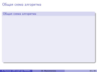 Общая схема алгоритма

Общая схема алгоритма




А. Куликов (CS клуб при ПОМИ)   19. Мультипотоки   10 / 24
 