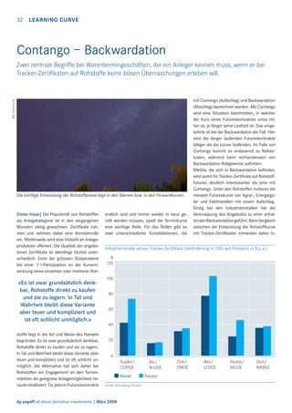 32

LEARNING CURVE

Contango – Backwardation

Bild: www.sxc.hu

Zwei zentrale Begriffe bei Warentermingeschäften, die ein Anleger kennen muss, wenn er bei
Tracker-Zertiﬁkaten auf Rohstoffe keine bösen Überraschungen erleben will.

Die künftige Entwicklung der Rohstoffpreise liegt in den Sternen bzw. in den Forwardkurven.

Dieter Haas| Die Popularität von Rohstoffen
als Anlagekategorie ist in den vergangenen
Monaten stetig gewachsen. Zertiﬁkate nahmen und nehmen dabei eine Vorreiterrolle
ein. Mittlerweile wird eine Vielzahl an Anlageprodukten offeriert. Die Qualität der angebotenen Zertiﬁkate ist allerdings höchst unterschiedlich. Einer der grössten Stolpersteine
bei einer 1:1-Partizipation an der Kursentwicklung eines einzelnen oder mehrerer Roh-

«Es ist zwar grundsätzlich denkbar, Rohstoffe direkt zu kaufen
und sie zu lagern. In Tat und
Wahrheit bleibt diese Variante
aber teuer und kompliziert und
ist oft schlicht unmöglich.»

endlich sind und immer wieder in neue gerollt werden müssen, spielt die Terminkurve
eine wichtige Rolle. Für das Rollen gibt es
zwei unterschiedliche Konstellationen, die

mit Contango (Aufschlag) und Backwardation
(Abschlag) bezeichnet werden. Mit Contango
wird eine Situation beschrieben, in welcher
der Kurs eines Futureskontraktes umso höher ist, je länger seine Laufzeit ist. Das umgekehrte ist bei der Backwardation der Fall. Hier
sind die länger laufenden Futureskontrakte
billiger als die kürzer laufenden. Im Falle von
Contango kommt es andauernd zu Rollverlusten, während beim Vorhandensein von
Backwardation Rollgewinne auftreten.
Märkte, die sich in Backwardation beﬁnden,
sind somit für Tracker-Zertﬁkate auf Rohstofffutures, deutlich interessanter als jene mit
Contango. Unter den Rohstoffen notieren die
meisten Futureskurse von Agrar-, Energiegüter und Edelmetallen mit einem Aufschlag.
Einzig bei den Industriemetallen hat die
Verknappung des Angebotes zu einer anhaltenden Backwardation geführt. Beim Vergleich
zwischen der Entwicklung der Rohstoffkurse
mit Tracker-Zertiﬁkaten schneiden daher In-

Industriemetalle versus Tracker-Zertiﬁkate (Veränderung in USD seit Emission in % p.a.)

%
120
100
80
60
40

stoffe liegt in der Art und Weise des Handels
begründet. Es ist zwar grundsätzlich denkbar,
Rohstoffe direkt zu kaufen und sie zu lagern.
In Tat und Wahrheit bleibt diese Variante aber
teuer und kompliziert und ist oft schlicht unmöglich. Als Alternative hat sich daher bei
Rohstoffen ein Engagement an den Terminmärkten als geeignete Anlagemöglichkeit herauskristallisiert. Da jedoch Futureskontrakte

20

0
Kupfer/
COPOE
Metall
Quelle: Bloomberg, Scoach

dp payoff all about derivative investments | März 2008

Alu/
ALUOE
Tracker

Zink/
ZINOE

Blei/
LEDOE

Nickel/
NICOE

Zinn/
NINNO

 