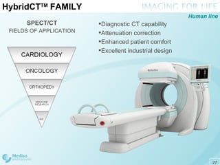Hybrid CT TM  FAMILY SPECT/CT FIELDS OF APPLICATION Diagnostic CT   capability Attenuation correction Enhanced patient comfort Excellent industrial design Human line 