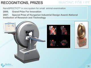 RECOGNITIONS, PRIZES NanoSPECT/CT ®  in vivo system for small  animal examination 2006.  Grand Prize For Innovation 2007.  Special Prize of Hungarian Industrial Design Award–National  Institution of Research and Technology 