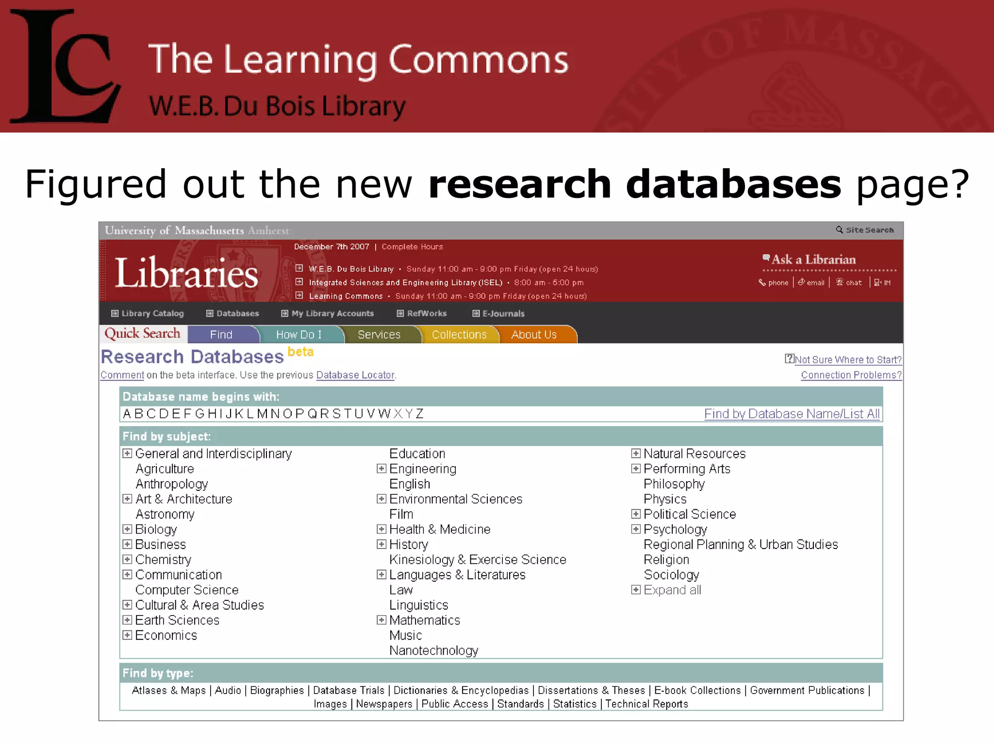 Figured out the new  research databases  page? 