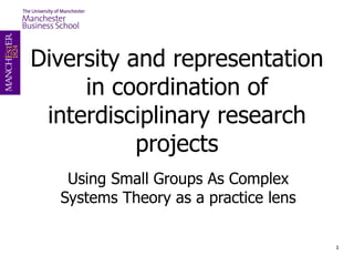 Diversity and representation in coordination of interdisciplinary research projects Using Small Groups As Complex Systems Theory as a practice lens 