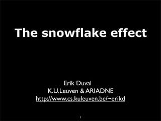 The snowflake effect



             Erik Duval
        K.U.Leuven & ARIADNE
   http://www.cs.kuleuven.be/~erikd

                  1