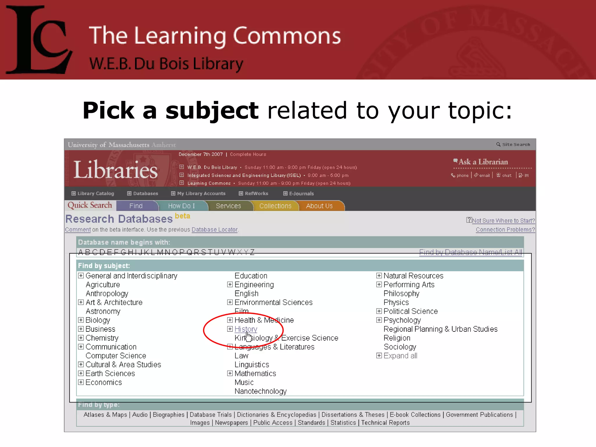 Pick a subject  related to your topic: 