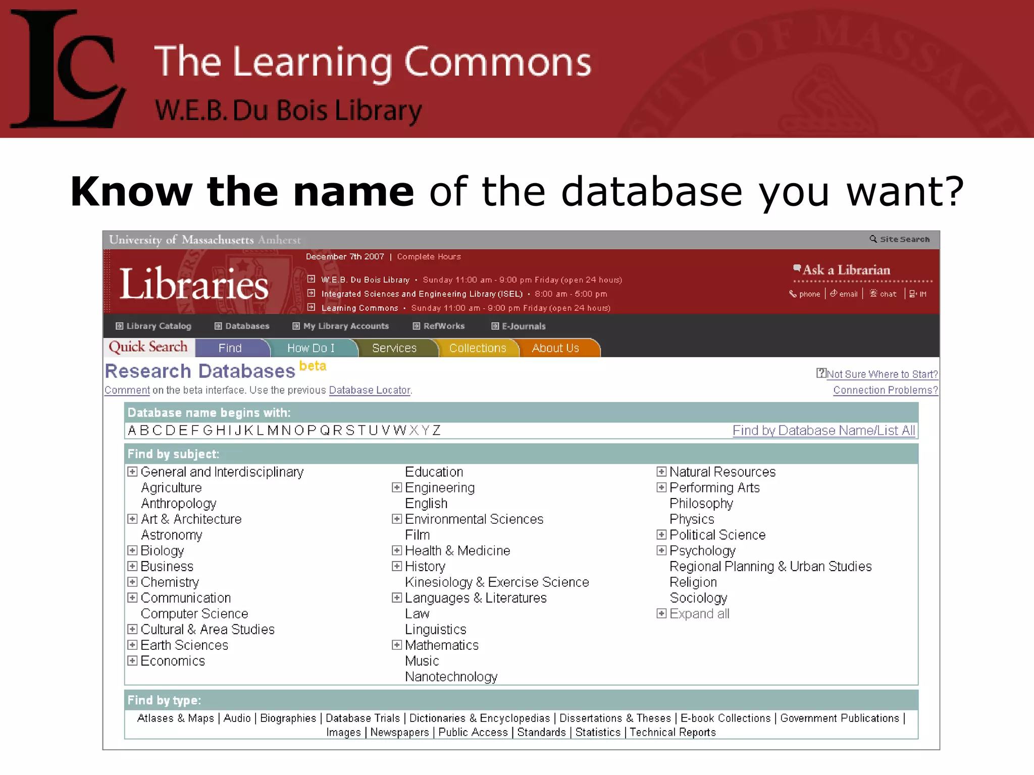 Know the name  of the database you want? 