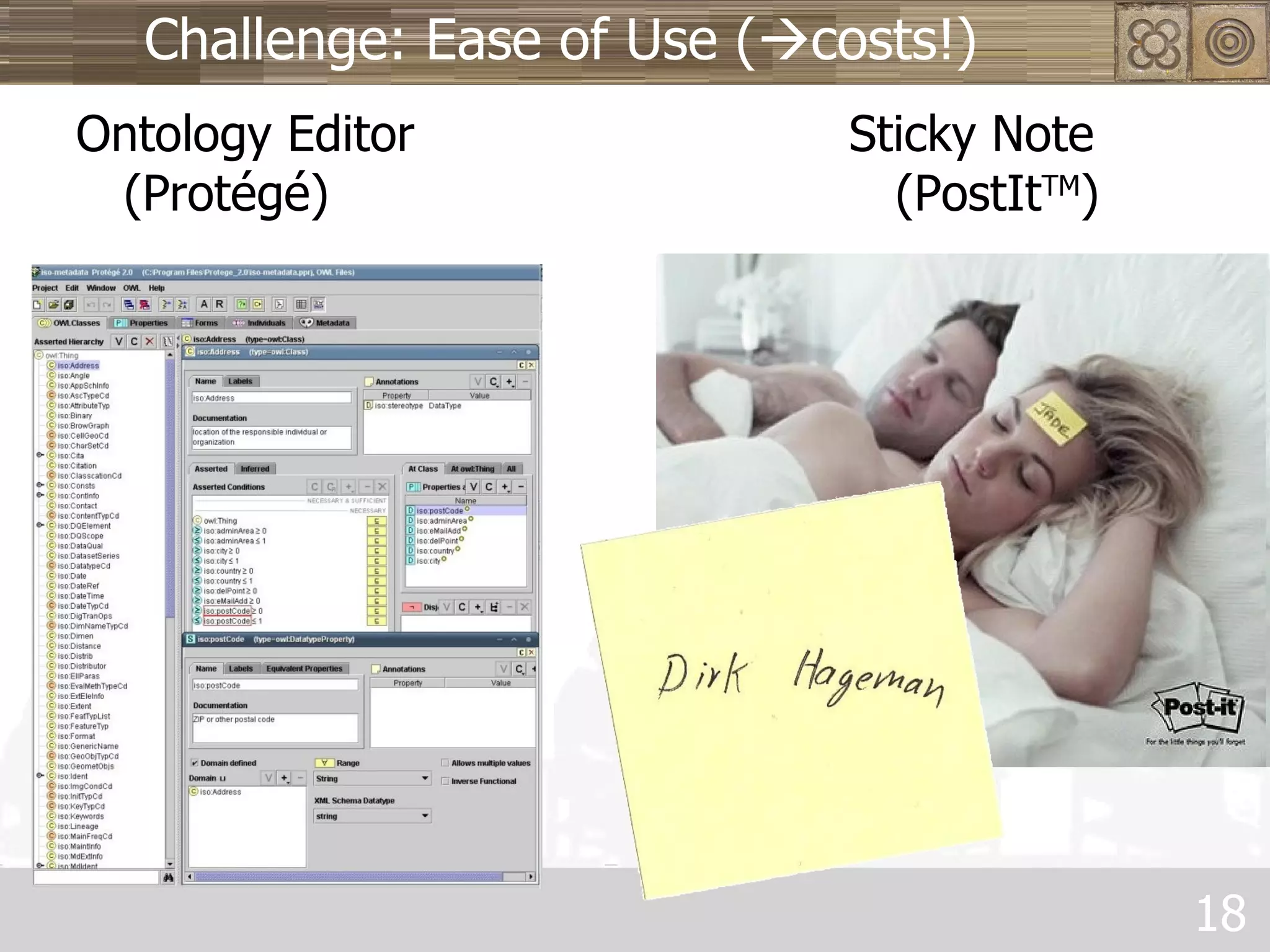 Challenge: Ease of Use (  costs!) Ontology Editor Sticky Note (Protégé)   (PostIt TM ) 