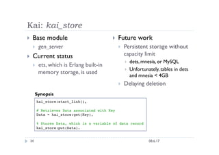 Kai: kai_store
    Base module                                 Future work
         gen_server                         ...