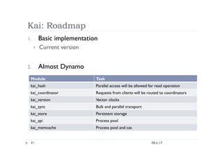 Kai: Roadmap
1.         Basic implementation
          Current version


2.         Almost Dynamo
  Module
              ...